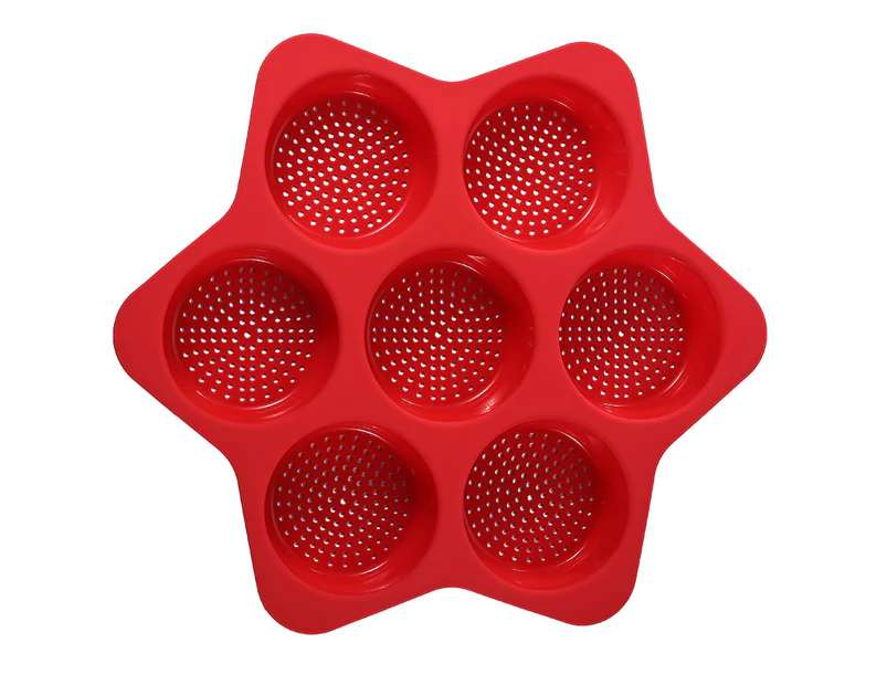 Bread Mold Air Hole Design High Temperature Resistant Good Flexibility Breathable 7 Circles Make Hamburger Buns Solid Color Soft Silicone Pastry Mold - Red