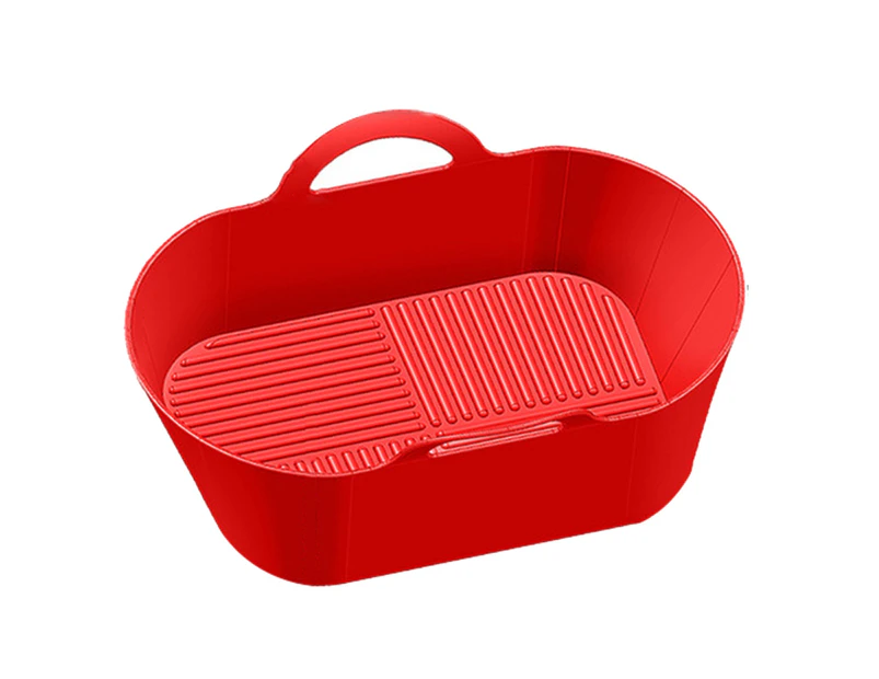 Baking Tray Foldable Non-Stick Silicone Air-Fryer Pot Pan Kitchen Grill Accessories for Party - Red