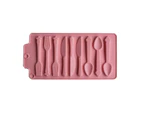 Biscuit Mold Flexible Heat-Resistant Reusable 3D Spoon Shaped Silicone Mold DIY Fondant Chocolate Mold Bakery Tool - Pink