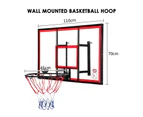 Indoor Basketball Hoop Wall Mounted Backboard Ring System Set Net Door Goals Rim Standard No.7 Balls 110 x 70cm