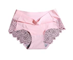 Minbaeg 1Pc Women Hollow Out Lace Flower Briefs Solid Color Panties Seamless Underwear-L Pink - Pink
