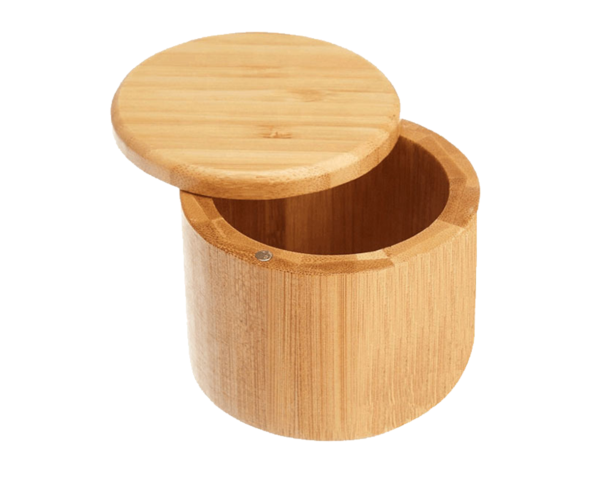 Premium Bamboo Salt Container, Salt Cellar With Magnetic Swivel Lid 