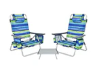 Costway 2-Pack Folding Backpack Beach Chair Table Set 5-Position Outdoor Reclining Chair Blue