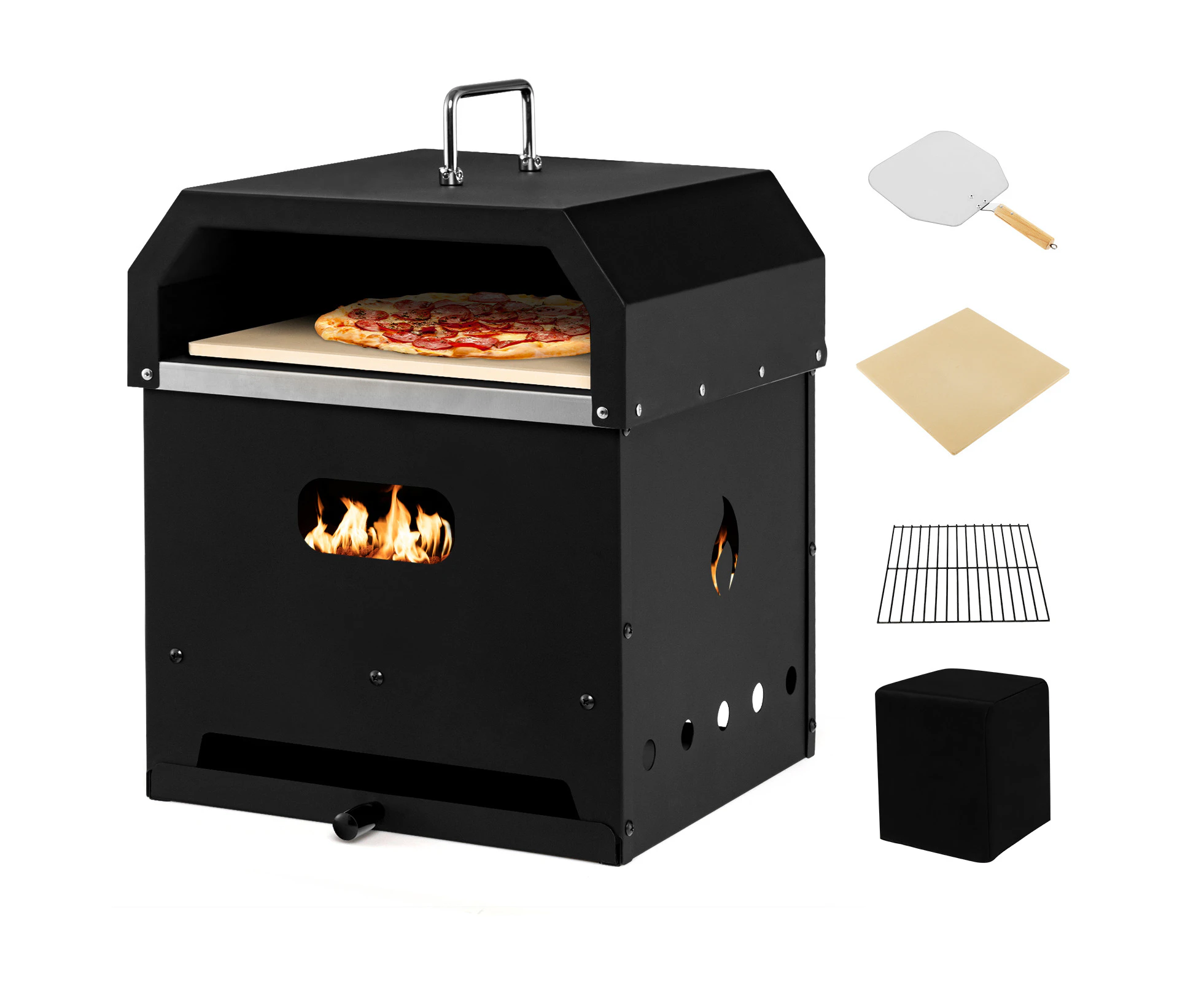 Costway 4-in-1 2 Layer Outdoor Pizza Oven Detachable BBQ Grill Fire Pit w/Waterproof Cover & Pizza Shovel