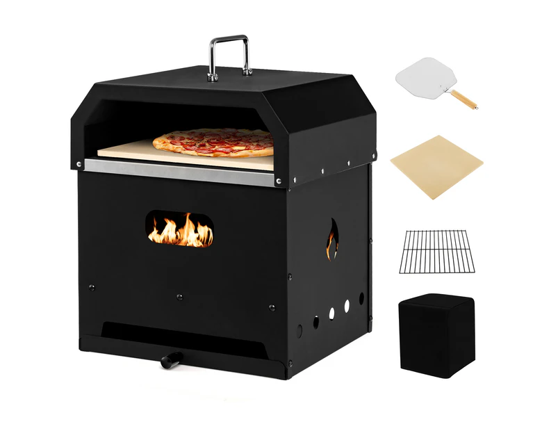 Costway 4-in-1 2 Layer Outdoor Pizza Oven Detachable BBQ Grill Fire Pit w/Waterproof Cover & Pizza Shovel