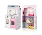 Costway 2-In-1 Kids Kitchen Playset & Dollhouse  w/Accessories kidren Furniture Xmas Gift