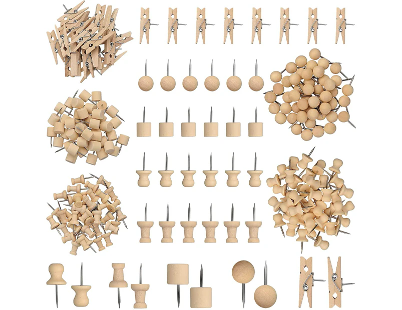 230 Pieces Wooden Push Pin , Push Pins Round Head with Pieces Hat-shapedWooden Clips Wooden Head Pins Steel Point Thumb Tacks