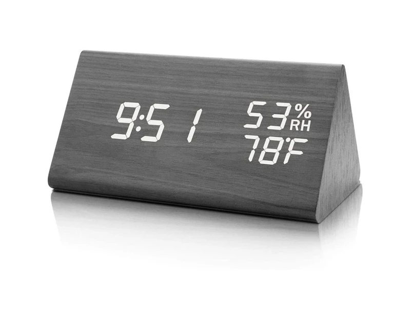 Alarm Clock Digital Alarm Clock, with Night LED, Date, Voice Control Clock, Wooden Digital Clock, Internal Temperature, 3 Adjustable Alarm Groups