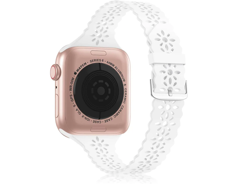 Lace Silicone Band Compatible with Apple Watch Band 38mm 40mm 42mm 44mm Women-(42/44/45MM white)