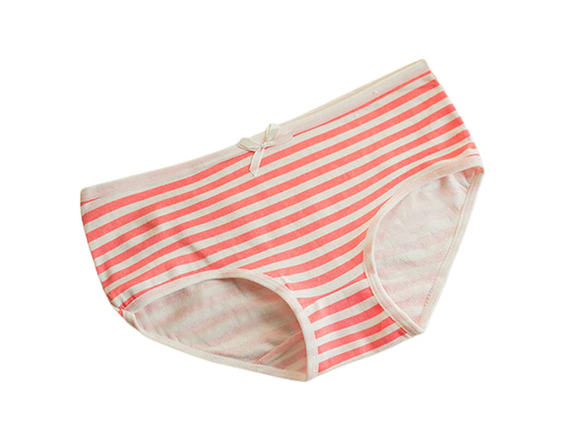 Minbaeg Underwear Horizontal Stripes Soft Cotton Women Bowknot Briefs for Home-Red - Red