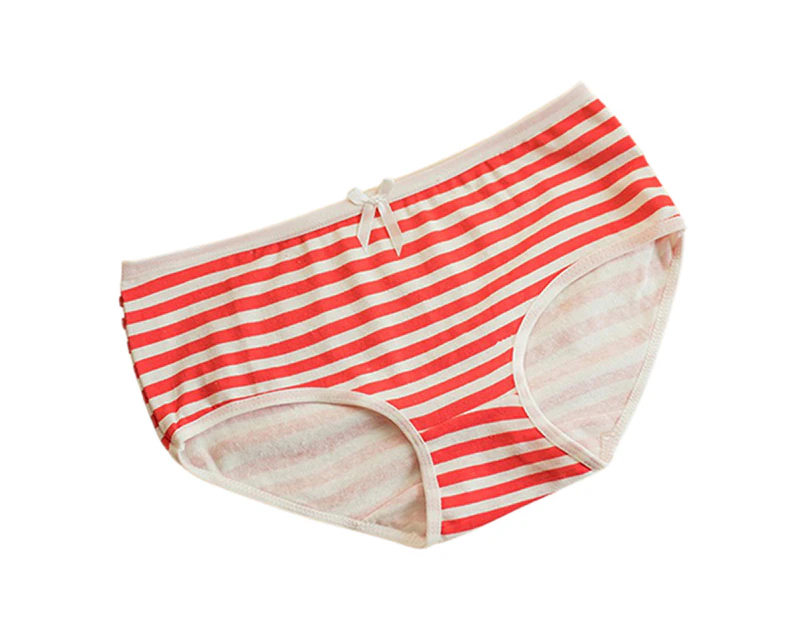 Minbaeg Underwear Horizontal Stripes Soft Cotton Women Bowknot Briefs for Home-Watermelon Red - Watermelon Red
