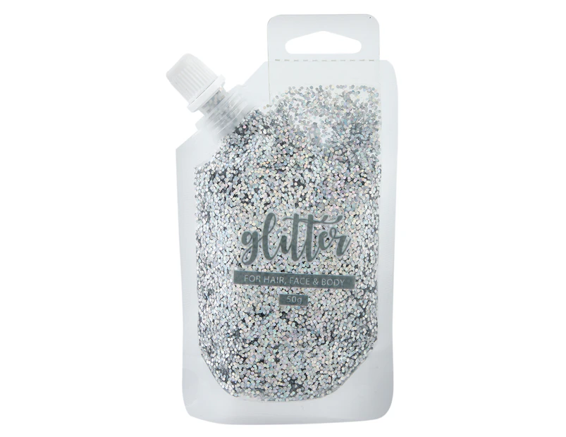 BYS Glitter Gel Pouch for Hair, Face & Body 50g - Silver