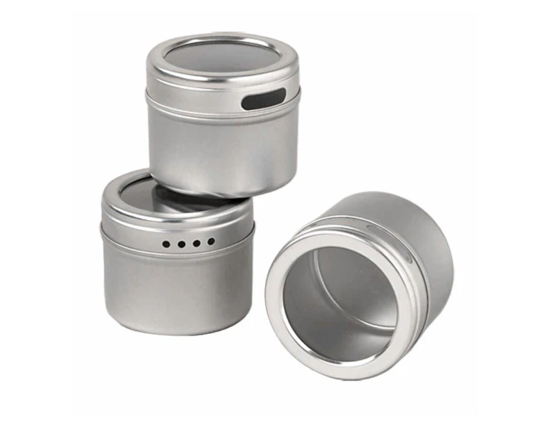 Appetito Set of 3 Magnetic Spice Cans with Clear Lids Stainelss Steel Storage Conainer