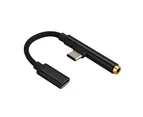 2 in 1 Type-C To USB-C 3.5mm Jack Aux Cable Adapter Earphone Phone Converter-Black