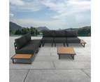 DREAMO Outdoor 7 Piece Lounge Set with Slatted Polywood Design Tables