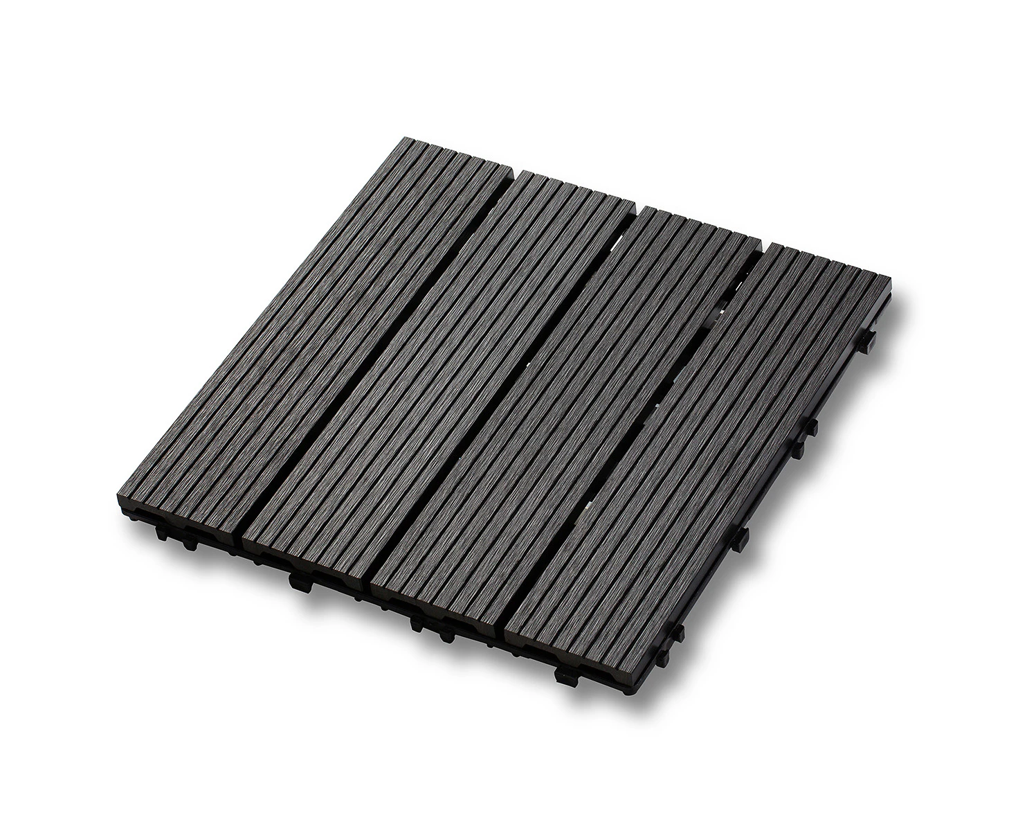 1x DIY WATSUN 3rd Gen WPC [Wooden Plastic Composite] Interlocking Decking Tiles Garden Flooring Pattern 1 Charcoal Black Colour