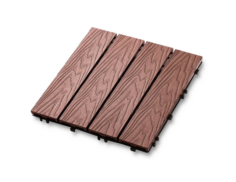 20x DIY WATSUN 3rd Gen WPC [Wooden Plastic Composite] Interlocking Decking Tiles Garden Flooring Pattern Woodgrain Red Brown Colour