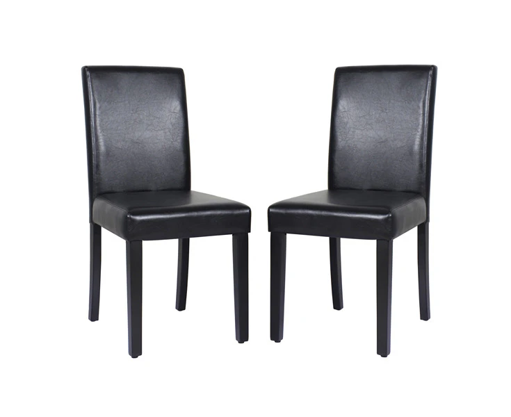 2x Wooden Frame Black Leatherette Dining Chairs with Solid Pine Legs