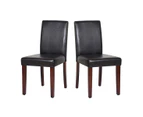 2x Wooden Frame Brown Leatherette Dining Chairs with Solid Pine Legs