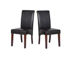 2x Wooden Frame Brown Leatherette Dining Chairs with Solid Pine Legs