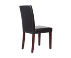 2x Wooden Frame Brown Leatherette Dining Chairs with Solid Pine Legs