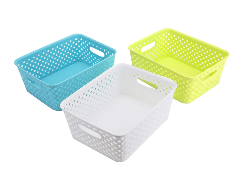 Storage Basket,3 Pack Rectangle Woven Storage Baskets, Small Kitchen Organizer, Woven Basket, 9.75-Inch X 7.5-Inch X 4-Inch