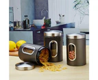 Youngly Set of 3 Tea Coffee Sugar Storage Canisters Stainless Steel Tea Sugar Canister Black Kitchen Food Container Tins Jars