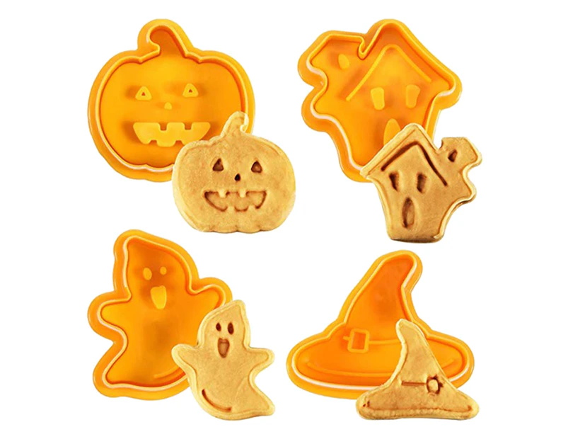 Oraway 4Pcs Halloween Pumpkin Ghost Fondant Cake Biscuit Cutter Plunger Cookies Mold - 4pcs Yellow