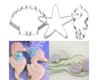 Oraway 3Pcs/Set Cookie Mold Marine Organism Shape Ornamental Easy to Release Seahorse Starfish Seashells Cookie Cutter for Fondant - 3pcs
