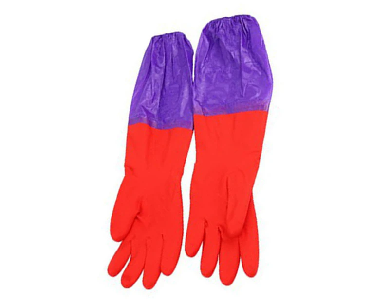 1 Pair Waterproof Housework Long Cuff Rubber Latex Bowl Clothes Cleaning Gloves-Purple Red
