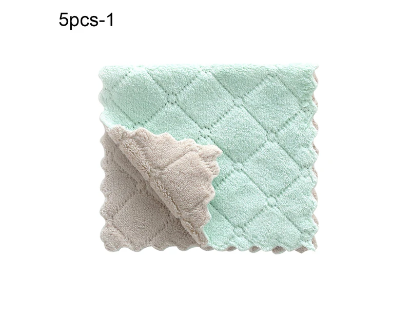 5Pcs Water Absorbent Washing Dish Cloth Towel Rag Home Kitchen Clean Tablecloth-Gray Green