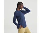 Kathmandu Women's 100% Merino Long Sleeve Crew Top - Blue Midnight Navy Marle