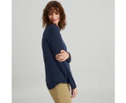 Kathmandu Women's 100% Merino Long Sleeve V-Top - Midnight Navy Marle