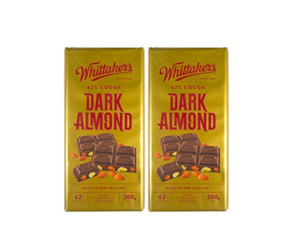 Whittaker's Dark Almond Chocolate 62% Cocoa 200g x 2