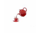Creative 3D Teapot Cup Acrylic Mirror Wall Clock Stickers DIY Home Decor-Red