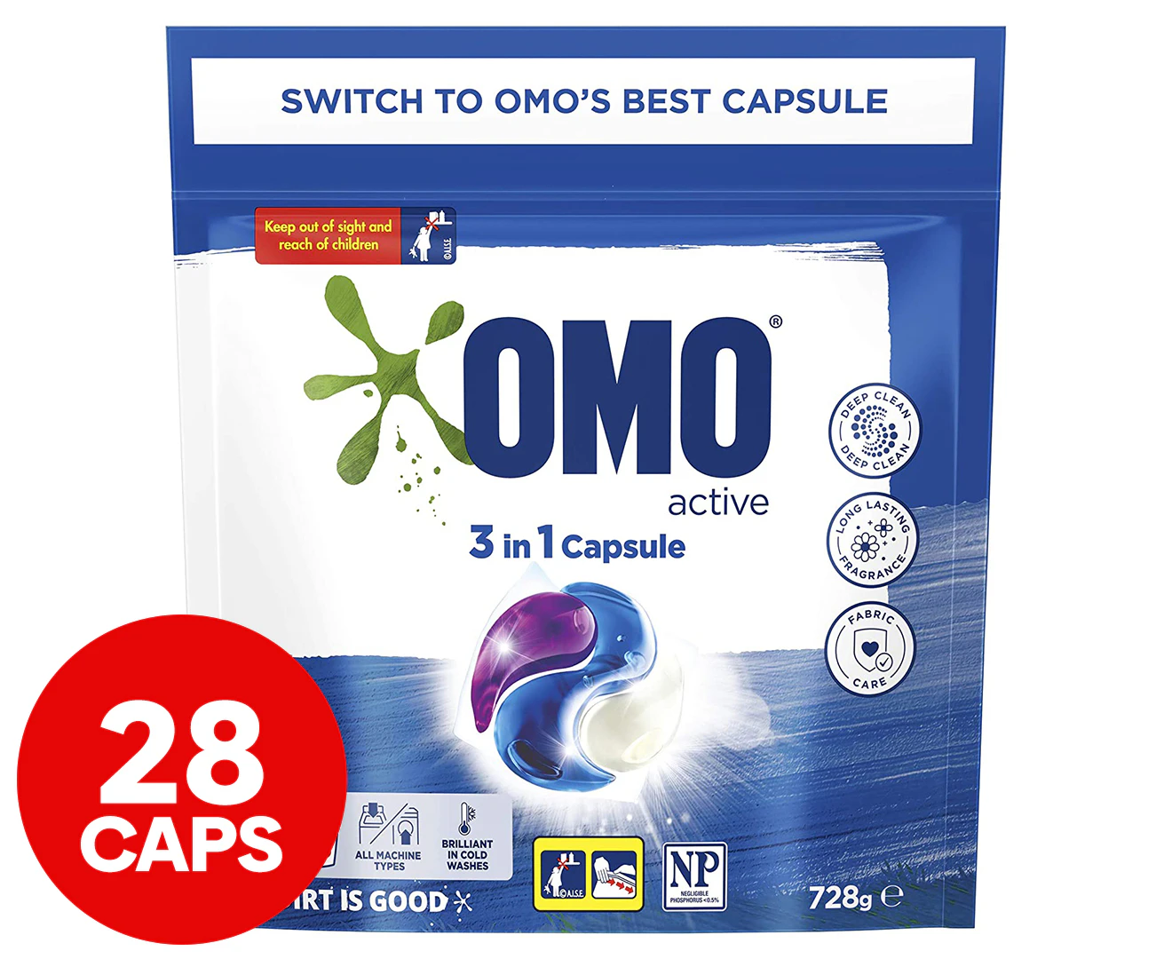 OMO Active 3-in-1 Laundry Capsules 28pk