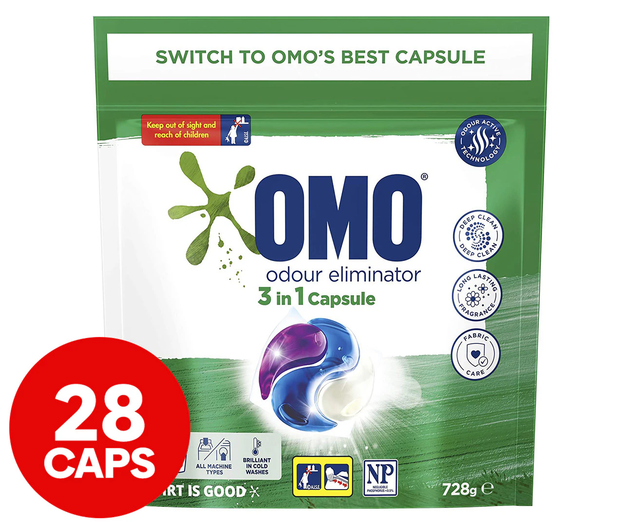 OMO Odour Eliminator 3-in-1 Detergent Capsules 28pk