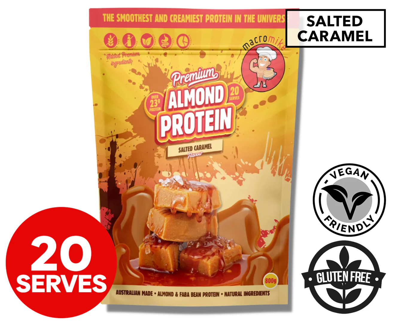 Macro Mike Premium Almond Plant Protein Creamy Salted Caramel 800g