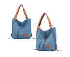 aerkesd Casual Women Convertible Large Capacity Tote Shoulder Bag Canvas Backpack-Light Blue - Light Blue