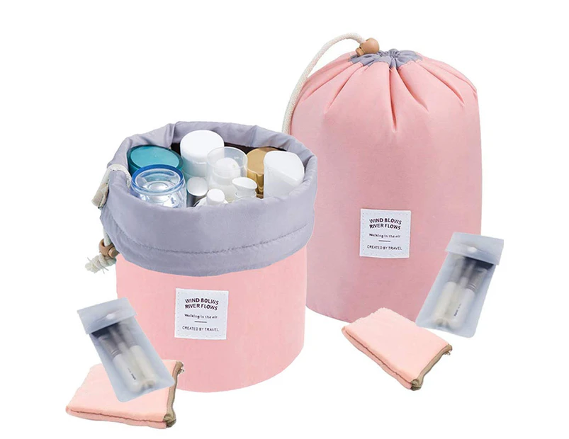 Travel Cosmetic Bags 2 Packs Waterproof Makeup Bags Multifunctional Bucket Toiletry Bag Barrel Cases Bathroom Storage Carry Cases Toiletry Bags Collapsible