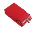 aerkesd Women Fashion Faux Leather Long Wallet Diagonal Shoulder Bag Phone Zipper Clutch-Red - Red