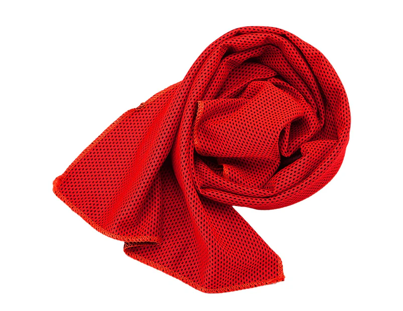 Solid Color Sweat Absorbent Summer Outdoor Sports Running Jogging Cooling Towel-Red Polyester