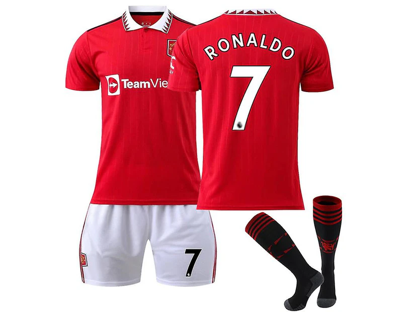 New Red Devils Home Soccer Jersey Set No.7 Ronaldo T-Shirt Kids