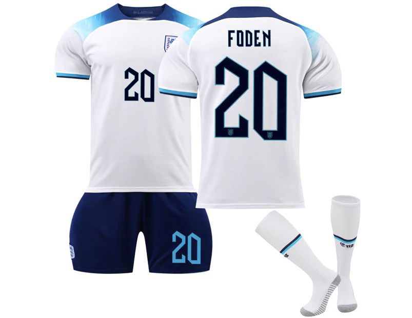 Qatar 2022 England Jersey #20 Foden Men's Soccer T-shirts Jersey Set Kids Adults