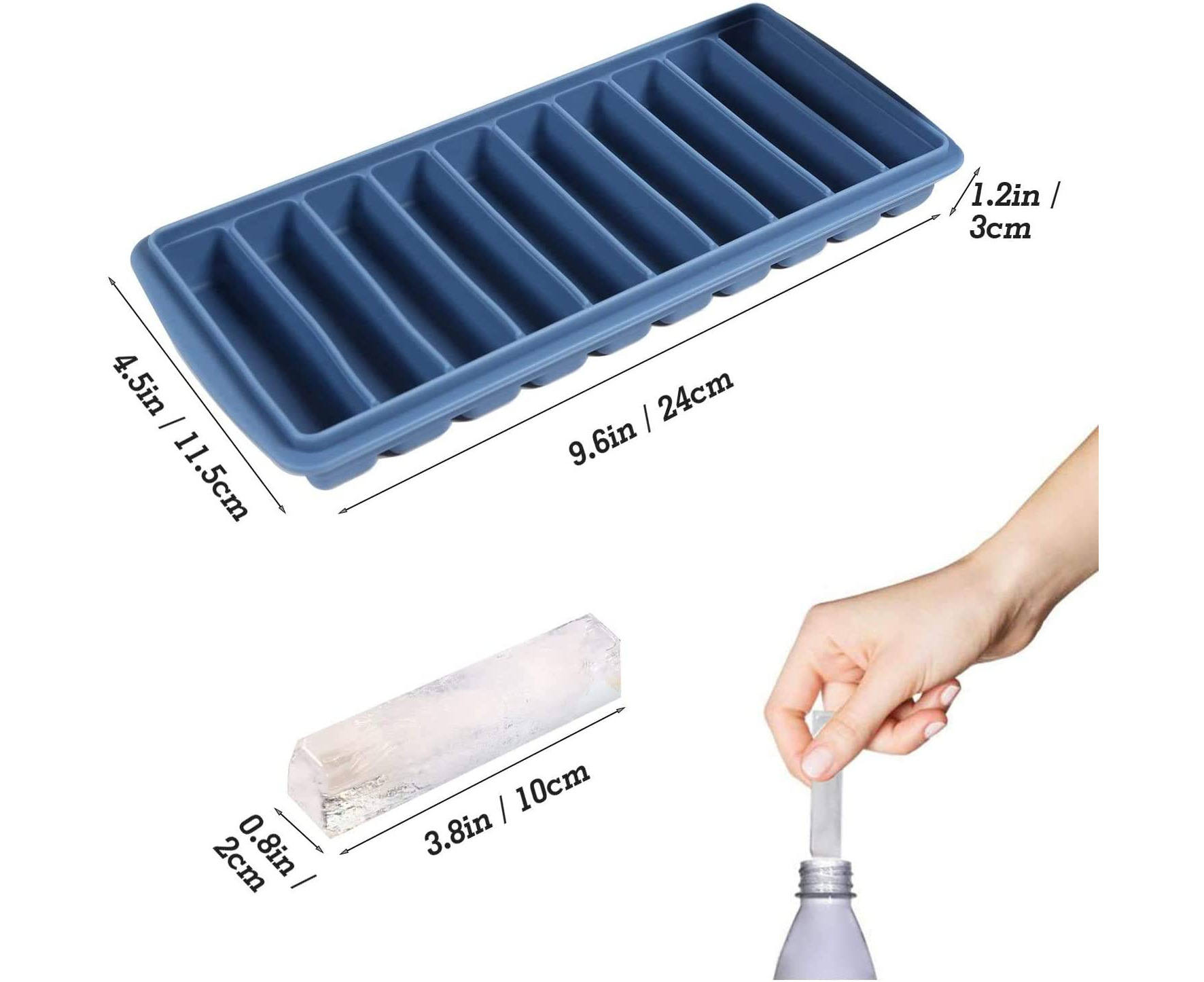 3 PCS Ice Cube Tray, Long Ice Stick Tray Silicone with Lid, Rectangular  Narrow Stick, Reusable, Flexible