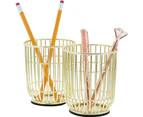 Gold Wire Makeup Brush Holder, Pencil Cups for School (3.5 x 4 In, 2 Pack)
