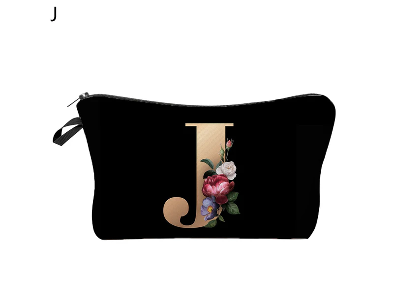 aerkesd Cosmetic Bag 3D Digital Printing Letter Flower Pattern Female Multipurpose Delicate Pencil Bag for Vacation-J