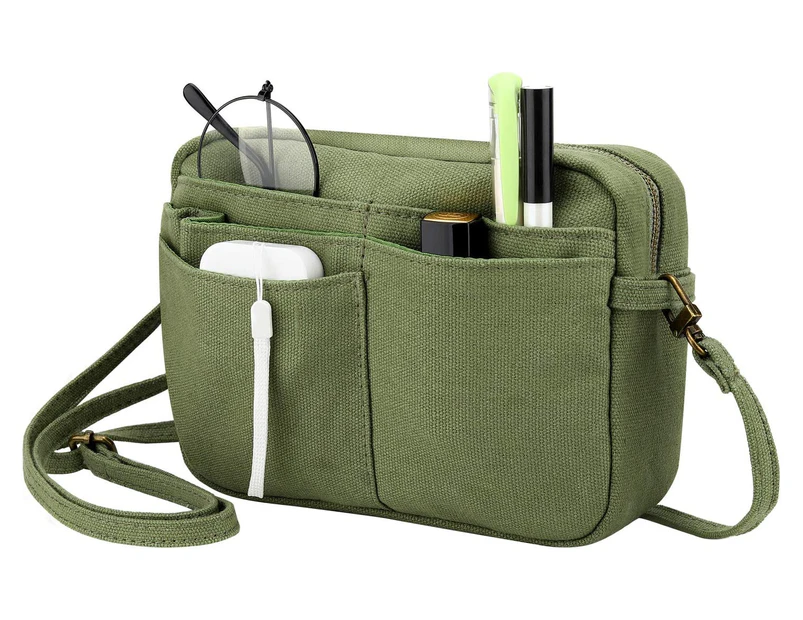 Pencil Bag, Portable Big Pencil Case for Men/Women, Multi-Pocket Zipper Small Pouch Storage Bag with Strap, Army Green