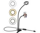 Ring Light with Cell Phone Holder Stand for Live Stream/Makeup, LED Camera Lighting with Flexible Arms Compatible with All IPhone Models and Android Phones