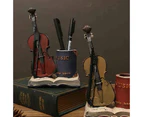 Resin Music Instrument Ornament Vintage Violin Book Design Pen Pencil Holder Decorative Table Organizer for Home Office Music Lovers (Blue)